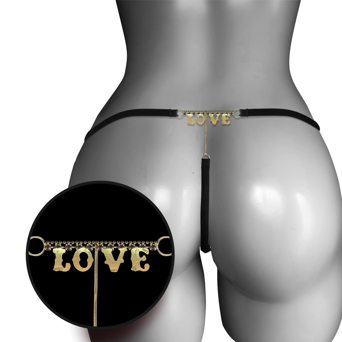 Calcinha Com Palavra "Love" Letras Douradas e Strass Fio Sexy - Bohrer