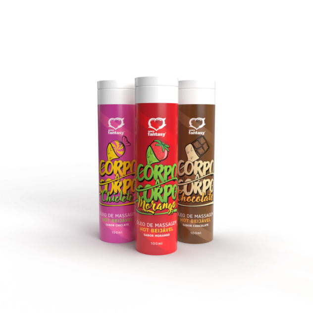 Corpo a Corpo Óleo de Massagem Esquenta Beijável Sabor Morango -100 ml Sexy Fantasy