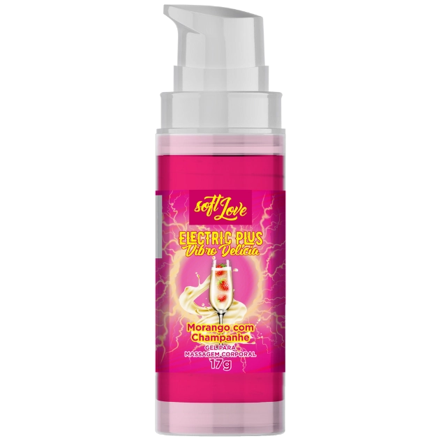 Eletric Plus Vibro Vibrador e Lubrificante Líquido Delicioso Sabor Morango com Champanhe 17g Soft Love