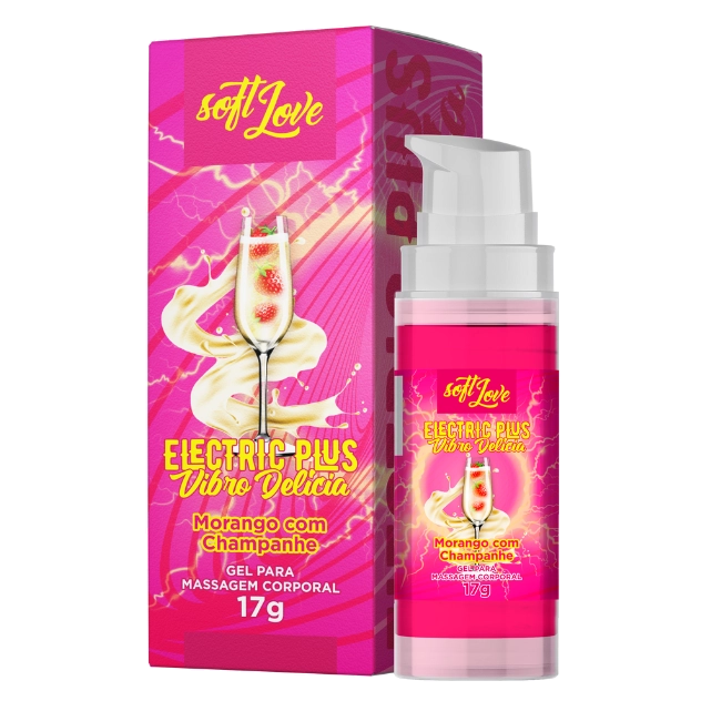 Eletric Plus Vibro Vibrador e Lubrificante Líquido Delicioso Sabor Morango com Champanhe 17g Soft Love