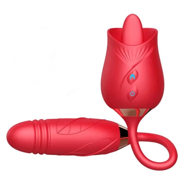 Estimulador Clitoriano Duplo em Formato de Flor Vermelho