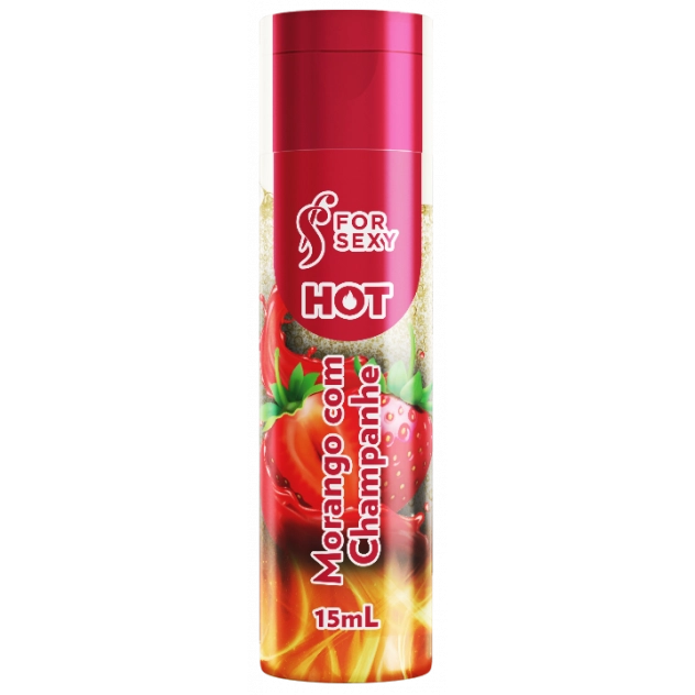 Gel Hot Comestível Sabor Morango com Champanhe 15 ml For Sexy 