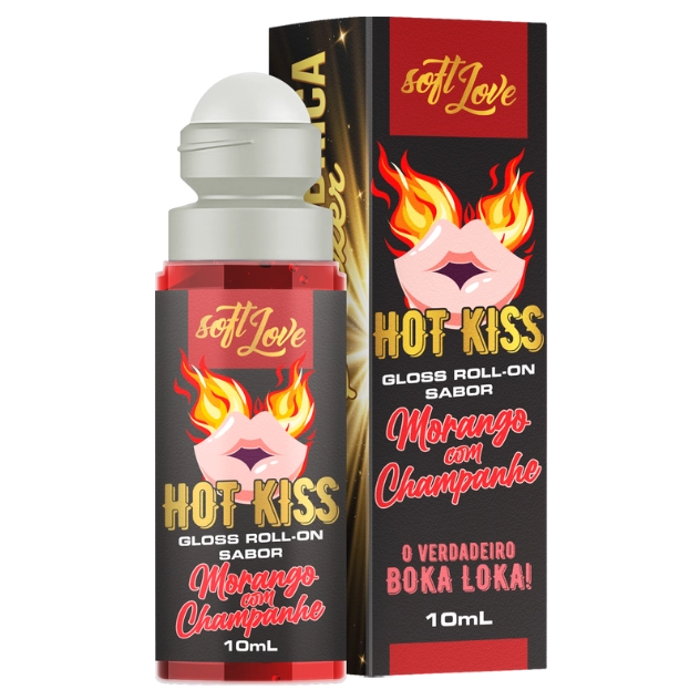 Gloss Labial Roll-on Morango com Champanhe Hot Kiss Beijável Esquenta Electriza 10ml Soft Love