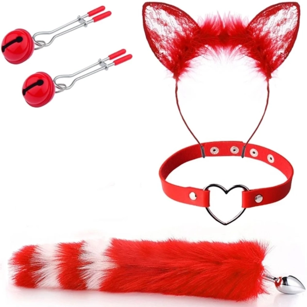 Kit Bondage Fox 4 em 1 BDSM Vermelho e Branco Kit Bondage Fox 4 em 1 BDSM Vermelho e Branco