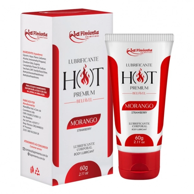 Lubrificante Beijável Hot Premium Morango 60 g La Pimienta 