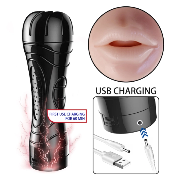 Masturbador Lanterna Recarregável em Formato de Boca com Vibração Multivelocidade - Stamina