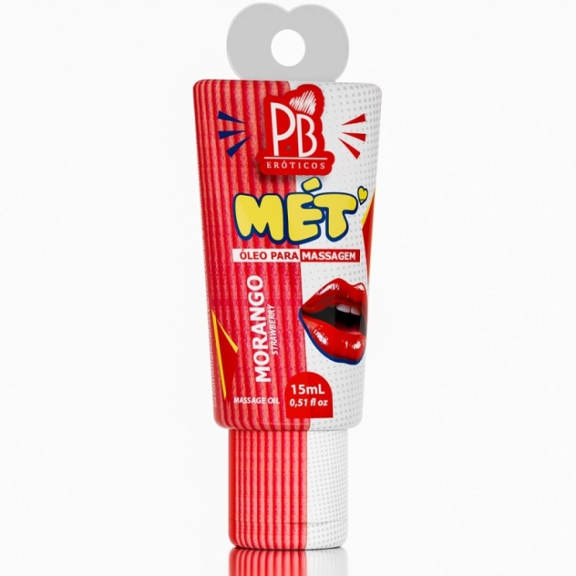 Mét Óleo para Massagem Corporal Beijável Morango 15ml Linha PB Eróticos La Pimienta