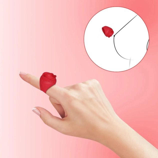 Mini Vibrador Anel para Dedo em Formato de Rosa com 10 Modos de Vibração Mini Vibrador Anel para Dedo em Formato de Rosa com 10 Modos de Vibração