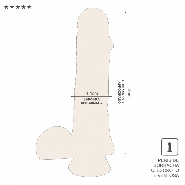 Pênis de Borracha com Ventosa e Escroto 18 x 4,4cm 1577AVB
