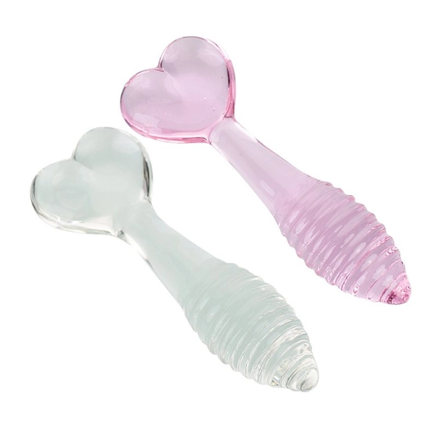 Plug Anal de Vidro Colmeia com Base de Coração 13 x 3 cm Cor:Rosa