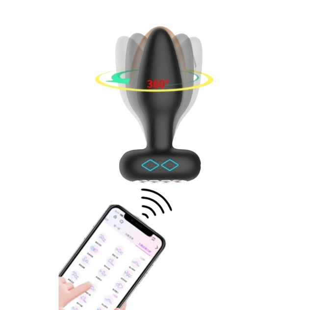Plug Anal Vibratório por Aplicativo em Silicone com Rotação 360° Preto