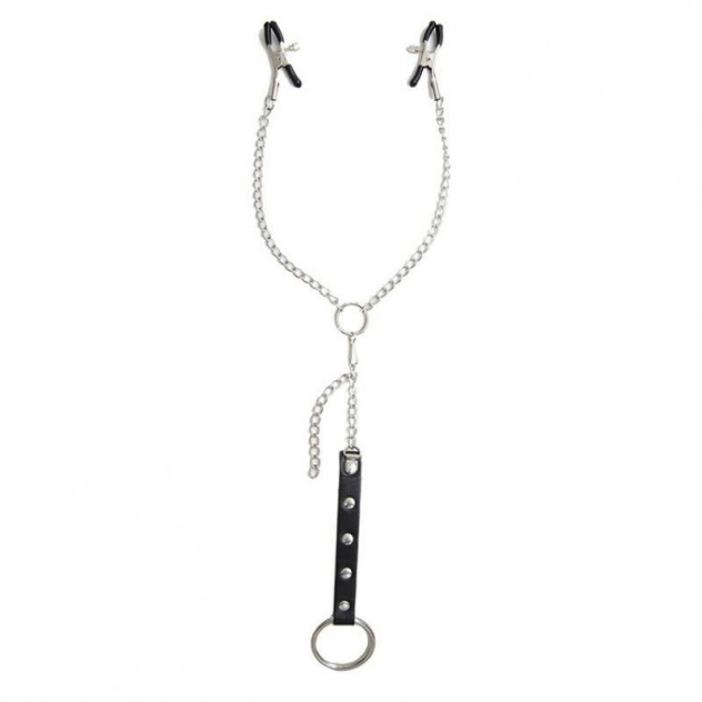Prendedor para Mamilos Masculino com Corrente e Anel Peniano em Metal
