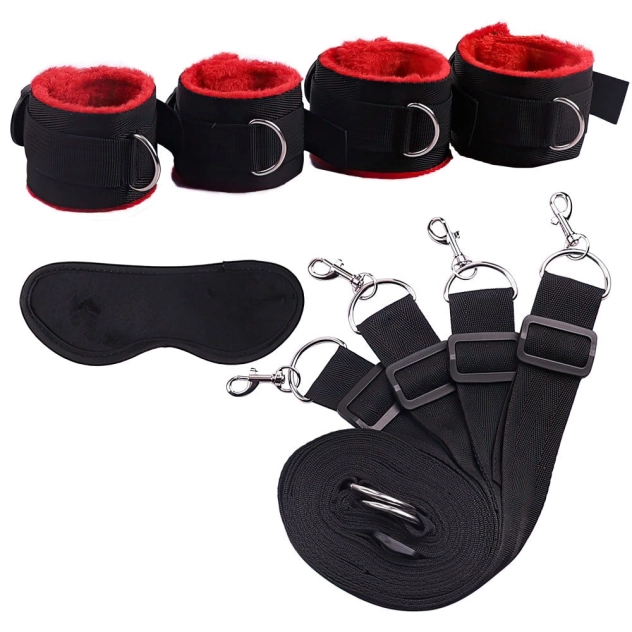 Separador de Perna e Braço com Algema para Cama e Venda BDSM Vermelho - YOUVIBE Separador de Perna e Braço com Algema para Cama e Venda BDSM Vermelho - YOUVIBE