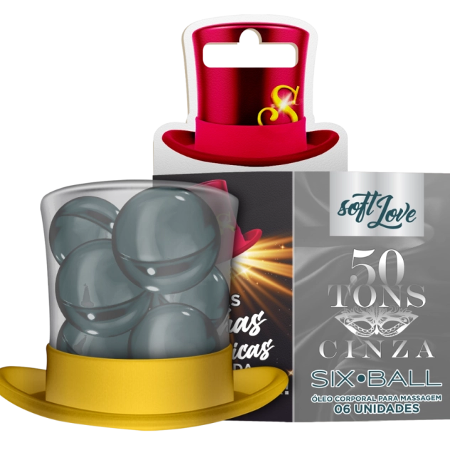 Six Ball 50 Tons Cinza Bolinha Explosiva Esquenta Pulsa Vibra com Media Intensidade Com 6 Unidades Soft Love