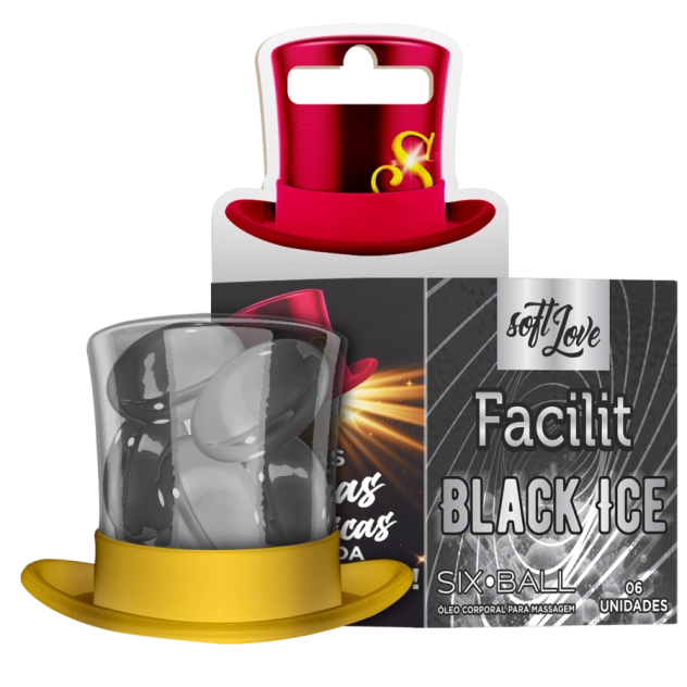 Six Ball Facilit Black Ice Bolinha Explosiva Lubrifica Hidrata Dessensibiliza Esfria Cicatriza Com 6 Unidades Soft Love