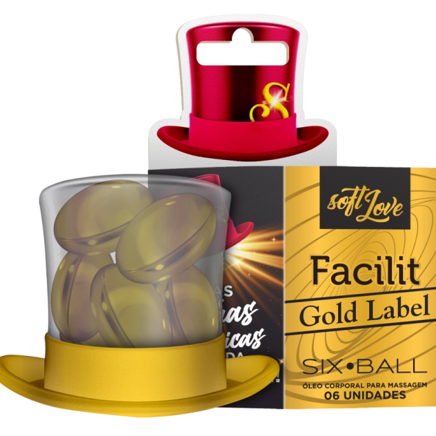 Six Ball Facilit Gold Label Bolinha Explosiva Lubrifica Dessensibiliza Cicatriza Com 6 Unidades Soft Love