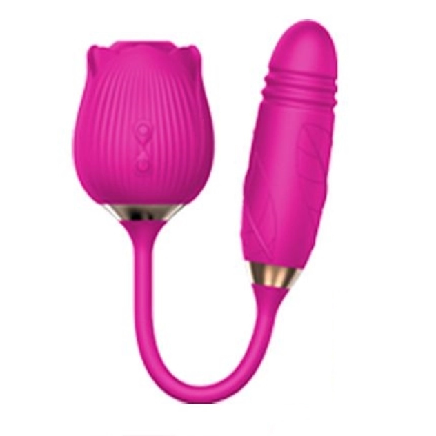 Sugador de Clitóris Em Formato de Rosa e Vibrador Vai e Vem Pink