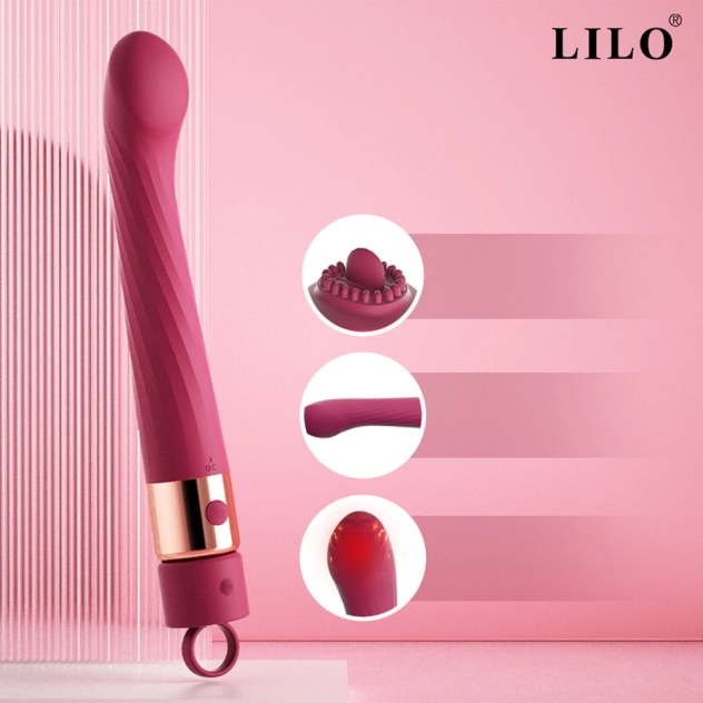 Vibrador Duplo Lilo 2 em 1 com Anel Estimulador e Função de Aquecimento Magenta