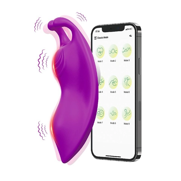 Vibrador de Calcinha Controlaro Via APP com 10 Modos de Vibração Borboleta Buzzy Roxo