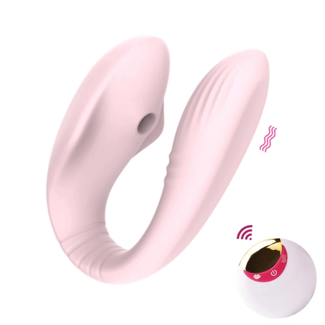 Vibrador de Casal com Estimulador Clitoriano com Controle Remoto Rosa