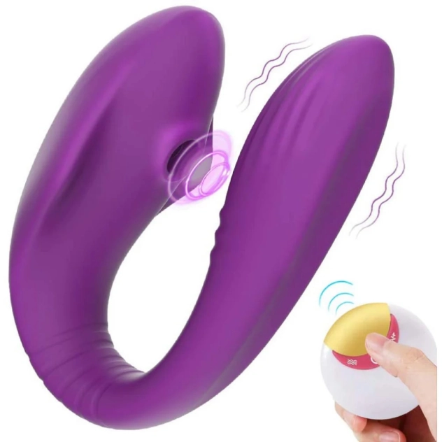 Vibrador de Casal com Estimulador Clitoriano com Controle Remoto Roxo