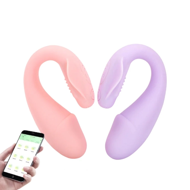 Vibrador de Casal em Formato de Glande Comandado por Aplicativo Rosa