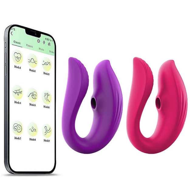 Vibrador de Casal Moderno Comando via Aplicativo Recarregável com 9 Modos de Vibração Cor:Pink