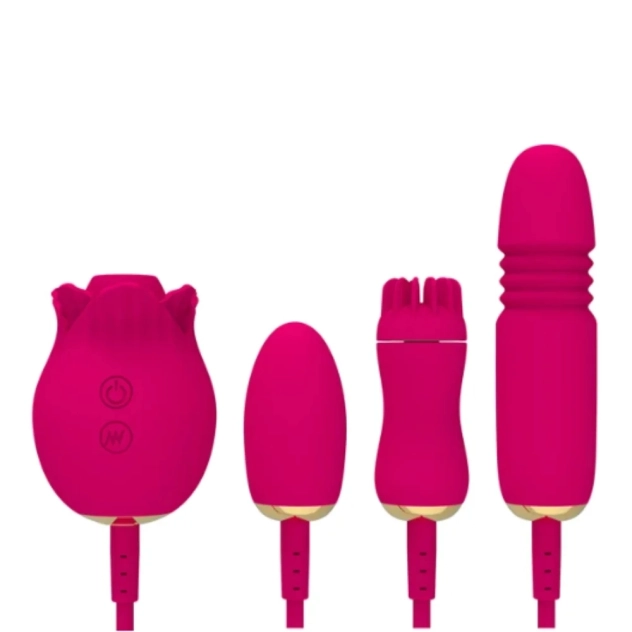 Vibrador em Formato de Flor com 4 Tipos de Estimuladores Pink