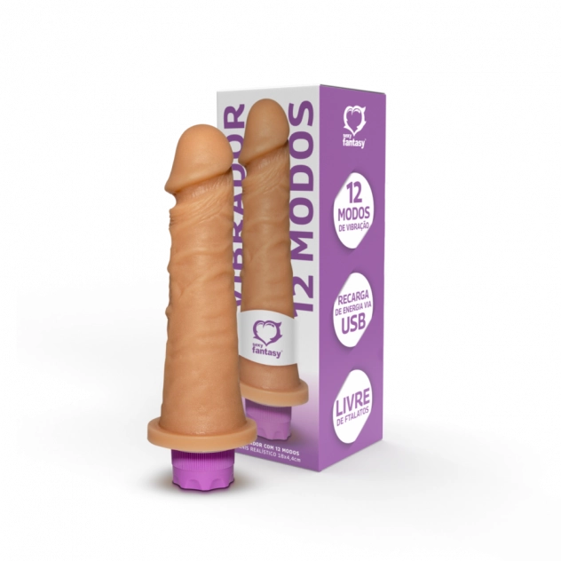 Vibrador Pênis Realístico Recarregável Via USB 12 Vibrações 18 x 4,4 cm - Sexy Fantasy