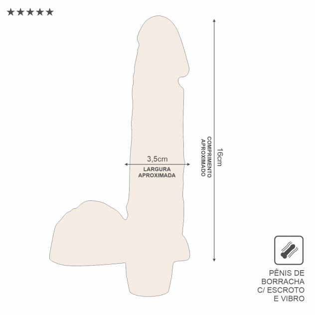 Vibrador Pênis de Borracha com Escroto 16 x 3,5cm 1475CB Cor Pele Clara Vibrador Pênis de Borracha com Escroto 16 x 3,5cm 1475CB Cor Pele Clara