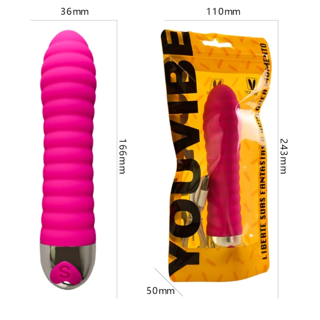 Vibrador Personal YOUVIBE magenta com textura em anéis e 10 modos de vibração