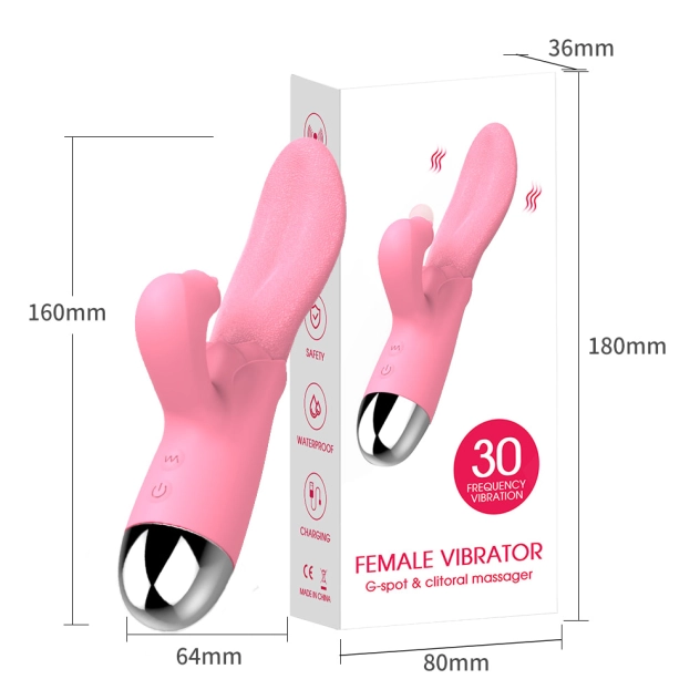 Vibrador Rabbit Ponto G em Formato de Língua com 30 Modos de Vibrações Rosa Vibrador Rabbit Ponto G em Formato de Língua com 30 Modos de Vibrações Rosa