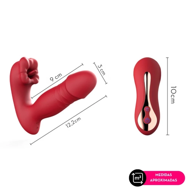 Vibrador vai e vem com boca estimuladora e controle por aplicativo