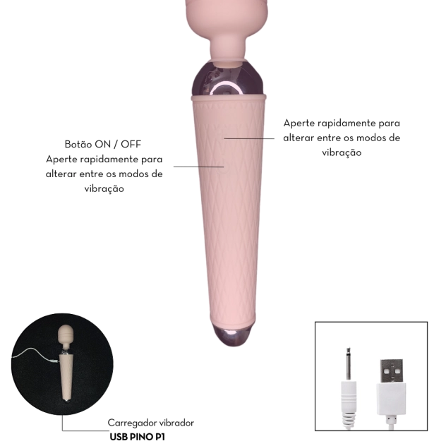 Vibrador Varinha Mágica Recarregável 19 x 4,5 cm