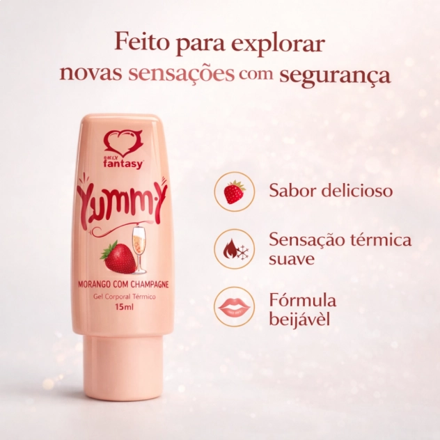 Yummy Gel Térmico Comestível 15 ml Sexy Fantasy Sabor Morango com Champagne