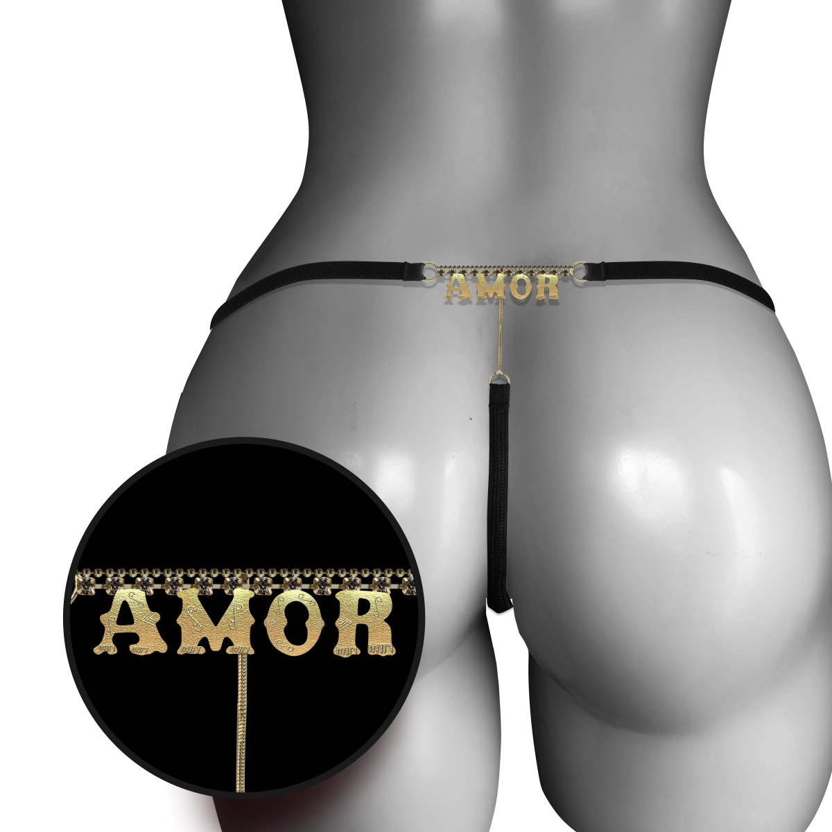 Calcinha Com Palavra "Amor" Letras Douradas e Strass Fio Sexy - Bohrer