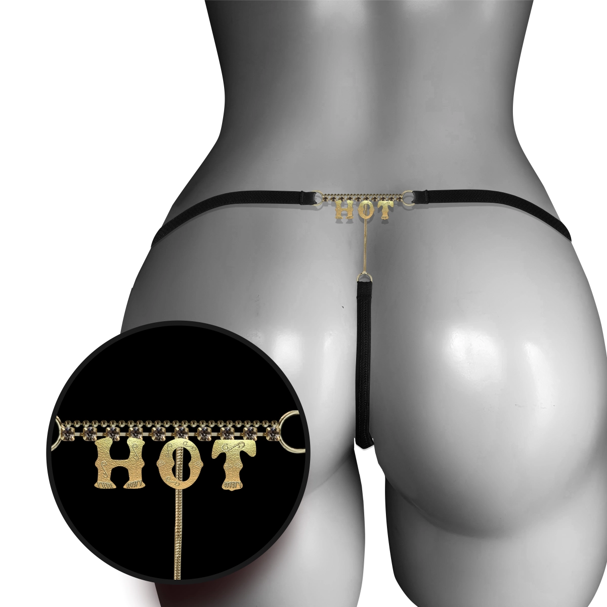 Calcinha Com Palavra "Hot" Letras Douradas e Strass Fio Sexy - Bohrer