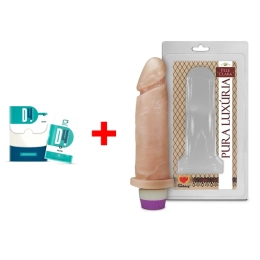 Kit Lubrificante + Penis de Borracha com Vibro Interno 15,3 x 4,5 cm