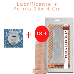 Kit Lubrificante + Penis De Borracha Macio 15 x 4 cm