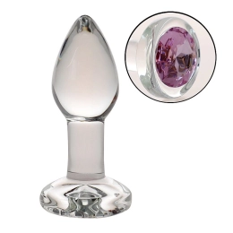 Plug Anal de Vidro com Pedra Brilhante Rosa 8,7 x 3,4 cm Cor:Transparente