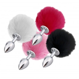 Plug Anal em Metal 7 cm com Pompom de Coelho