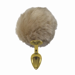 Plug Anal em Metal Dourado com Rabo Pompom Claro Hard