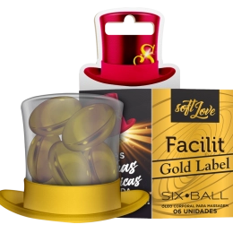 Six Ball Facilit Gold Label Bolinha Explosiva Lubrifica Dessensibiliza Cicatriza Com 6 Unidades Soft Love