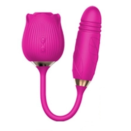 Sugador de Clitóris Em Formato de Rosa e Vibrador Vai e Vem Pink