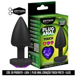 Touch Plug Anal Preto Toque Suave Com Joia Formato Coração - La Pimienta