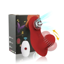 Vibrador de Calcinha com Estimulador de Ondas de Pressão com Movimento Vai e Vem Vermelho