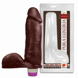 Vibrador Pênis de Borracha com Escroto 20,5 x 4,7 cm Negro Sexy Fantasy