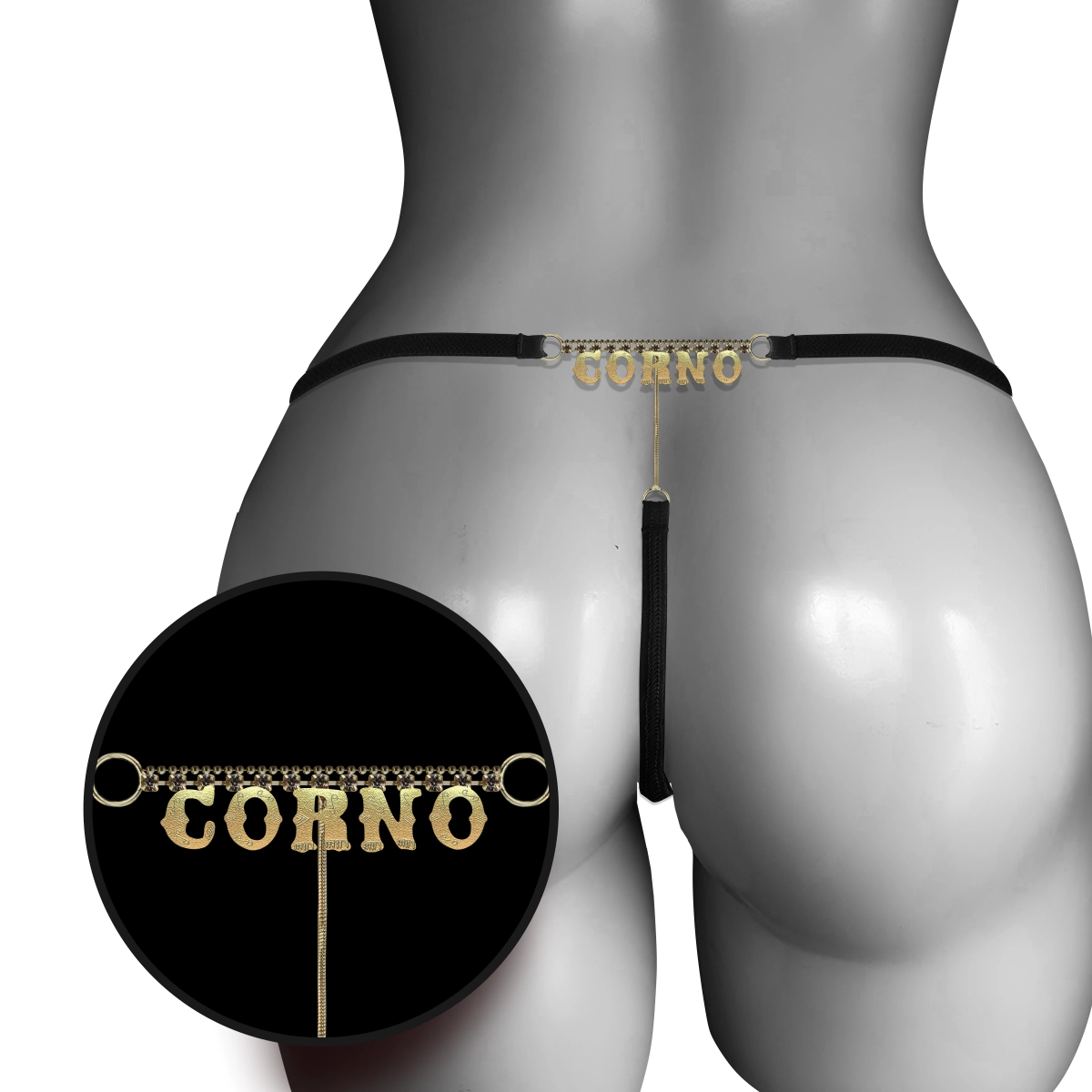 Calcinha Com Palavra "Corno" Letras Douradas e Strass Fio Sexy - Bohrer