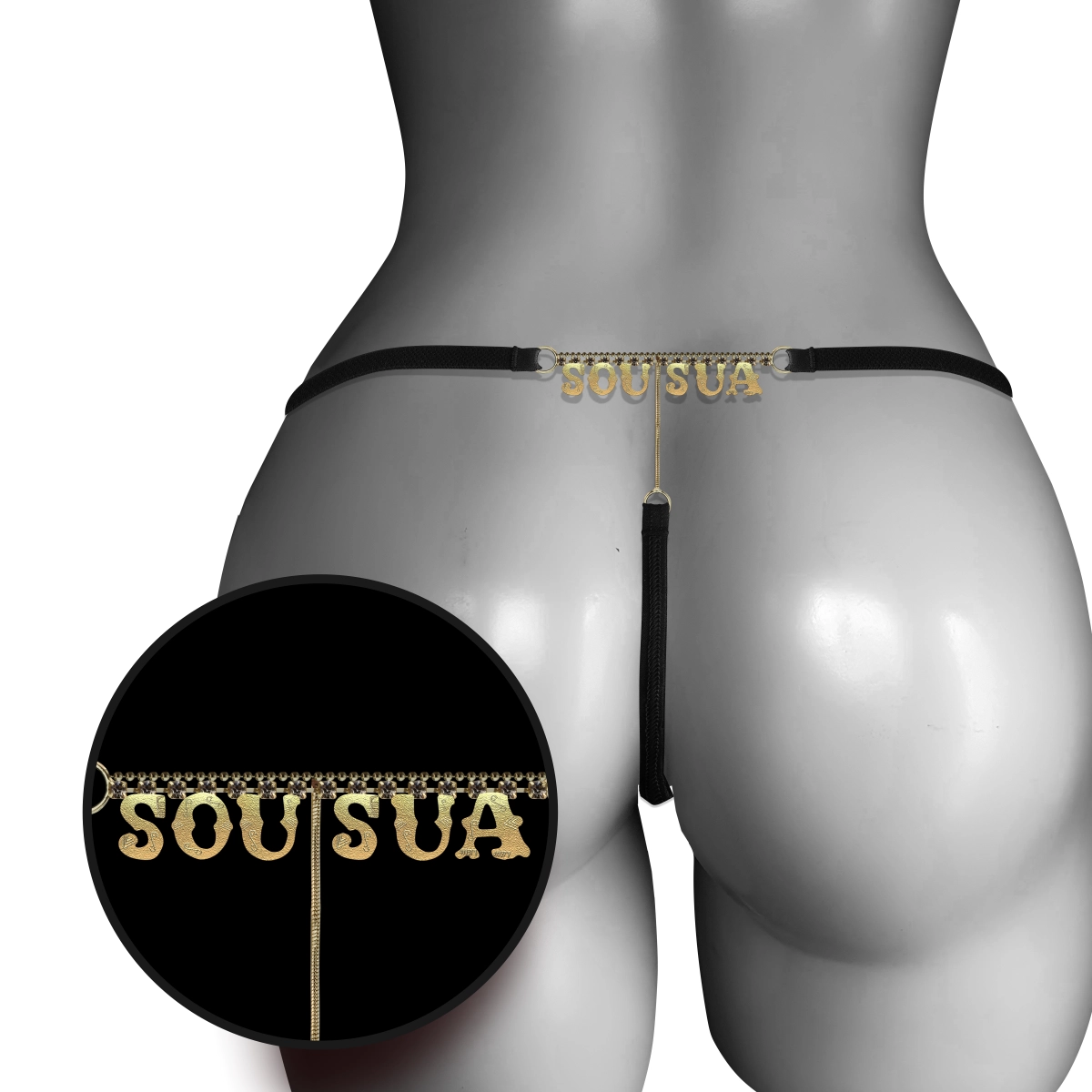 Calcinha Com Palavra "Sou Sua" Letras Douradas e Strass Fio Sexy - Bohrer