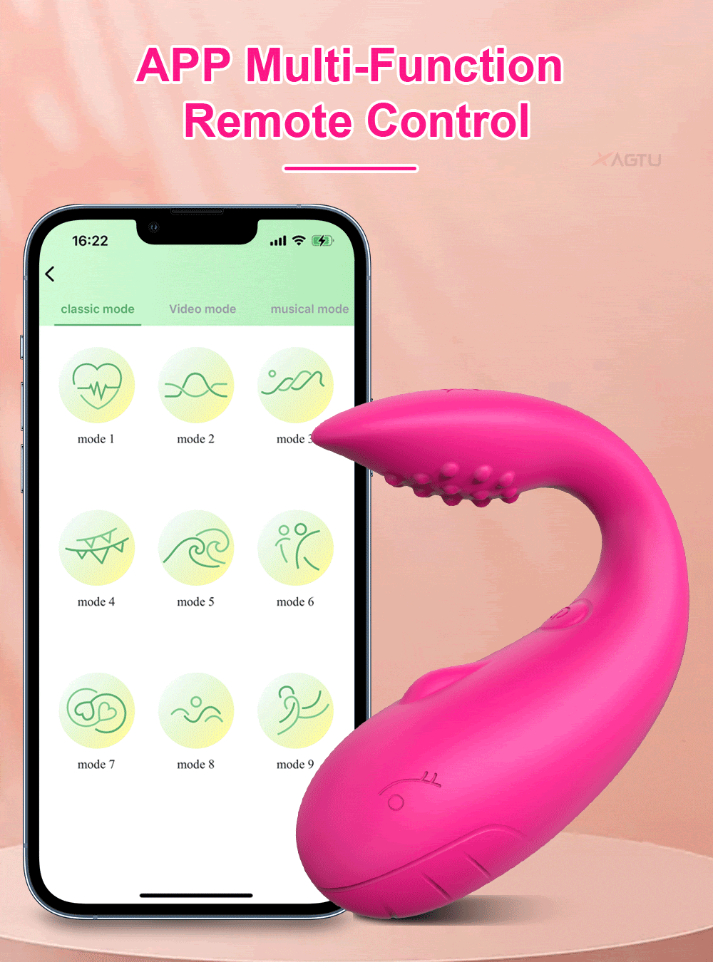 Vibrador em U com Aplicativo à Longa Distância e 10 Modos de Vibração com Estimulador na Ponta Pink - YOUVIBE